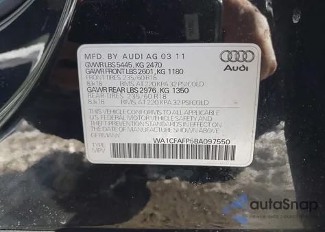 2011 Audi Q5 2.0T Premium из США, поврежденный, VIN WA1CFAFP5BA097550